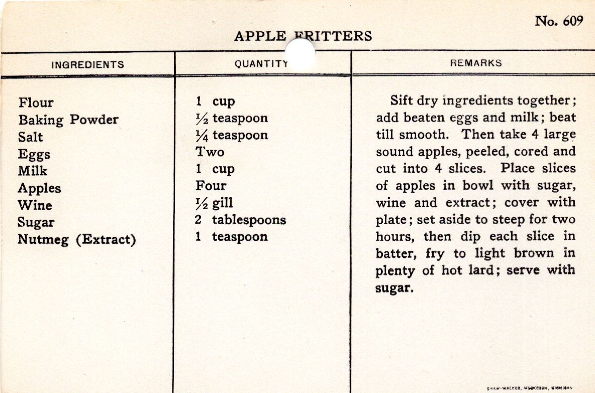 Original recipe card for Apple Fritters