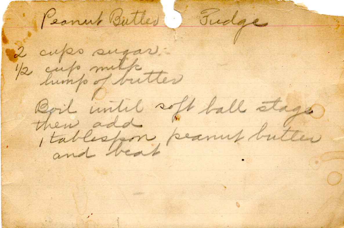 Original recipe card for Peanut Butter Fudge
