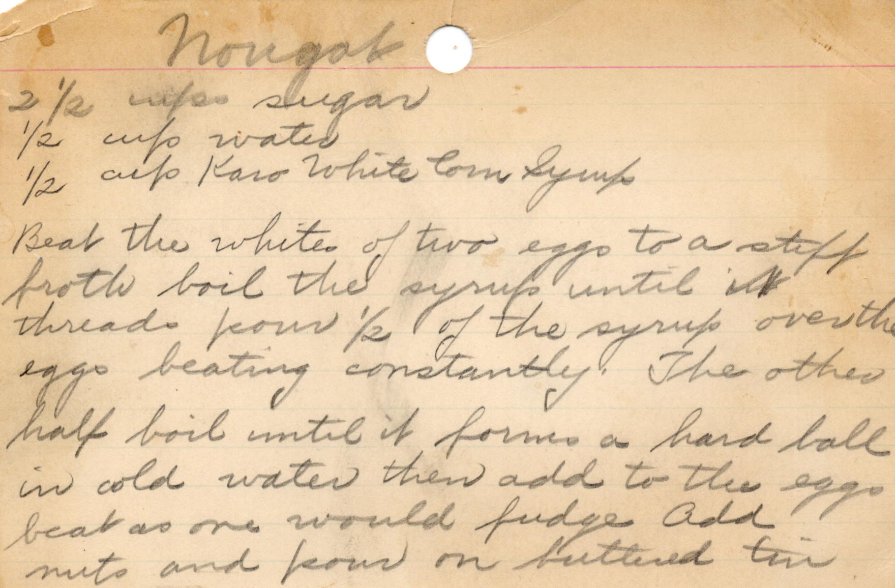 Original recipe card for Nougat