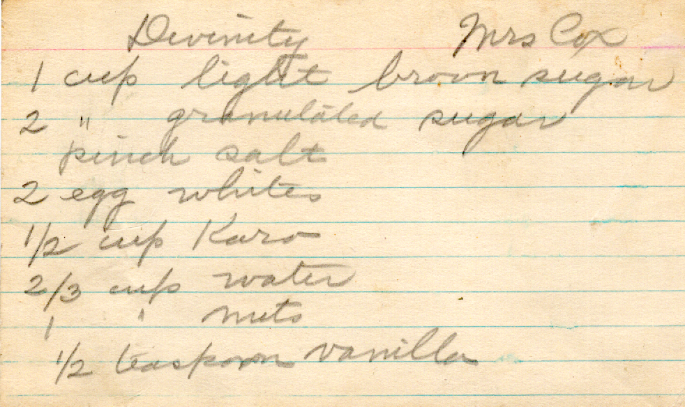 Original recipe card for Divinity