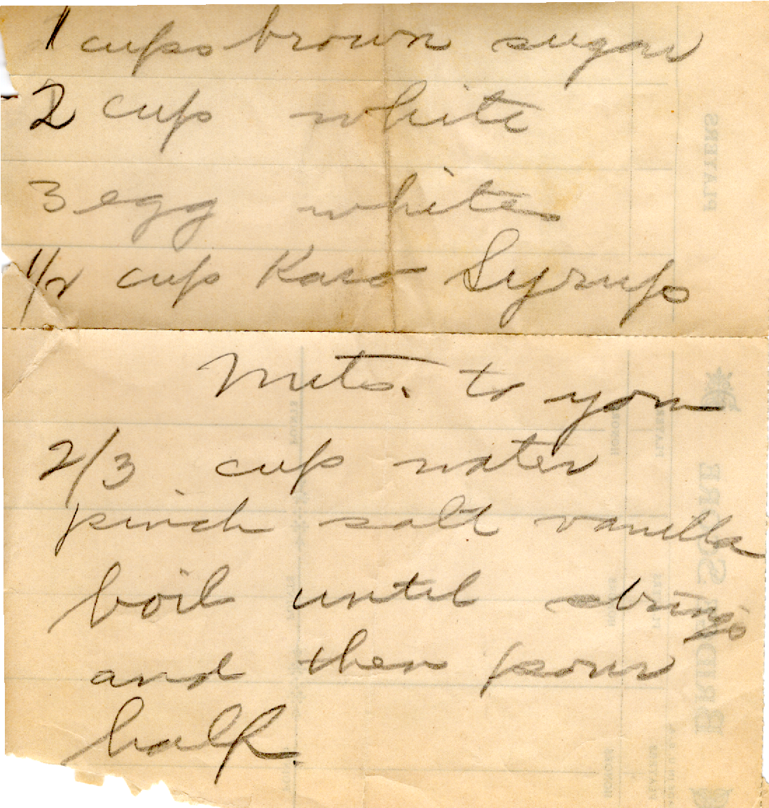 Original recipe card for Unknown Recipe