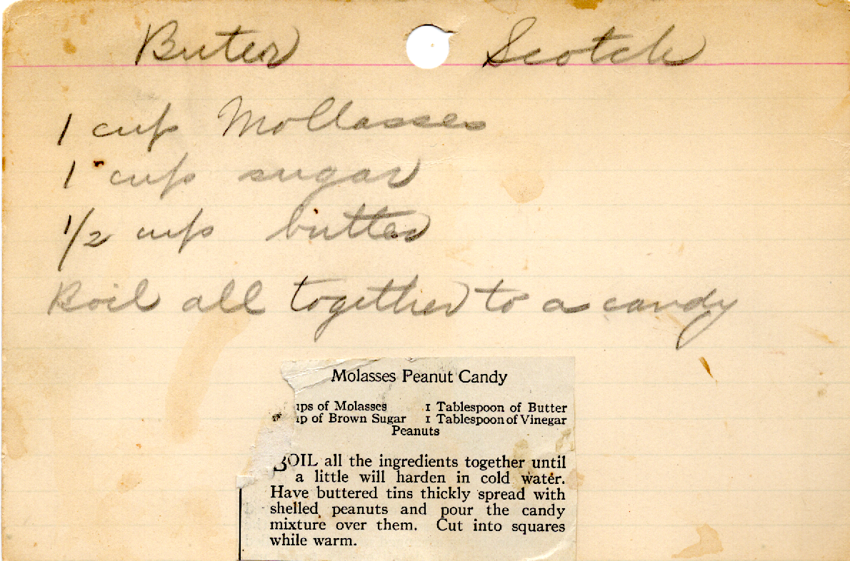 Original recipe card for Butter Scotch