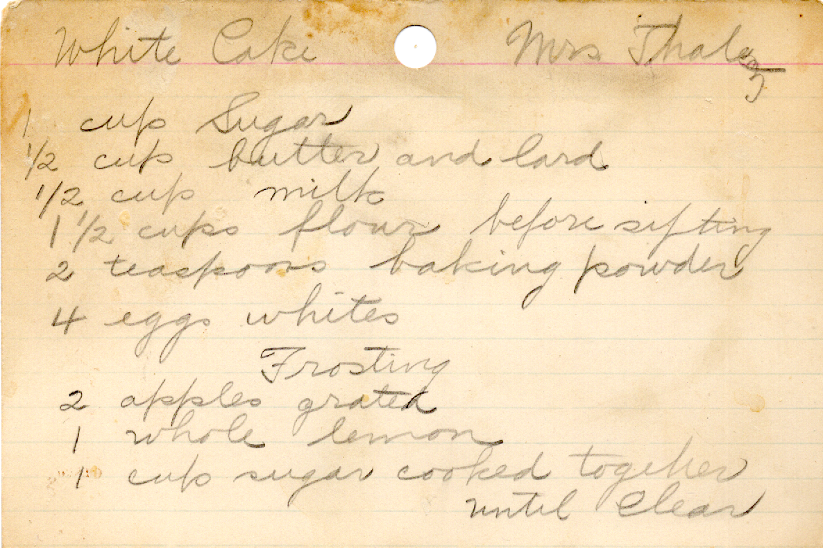 Original recipe card for White Cake