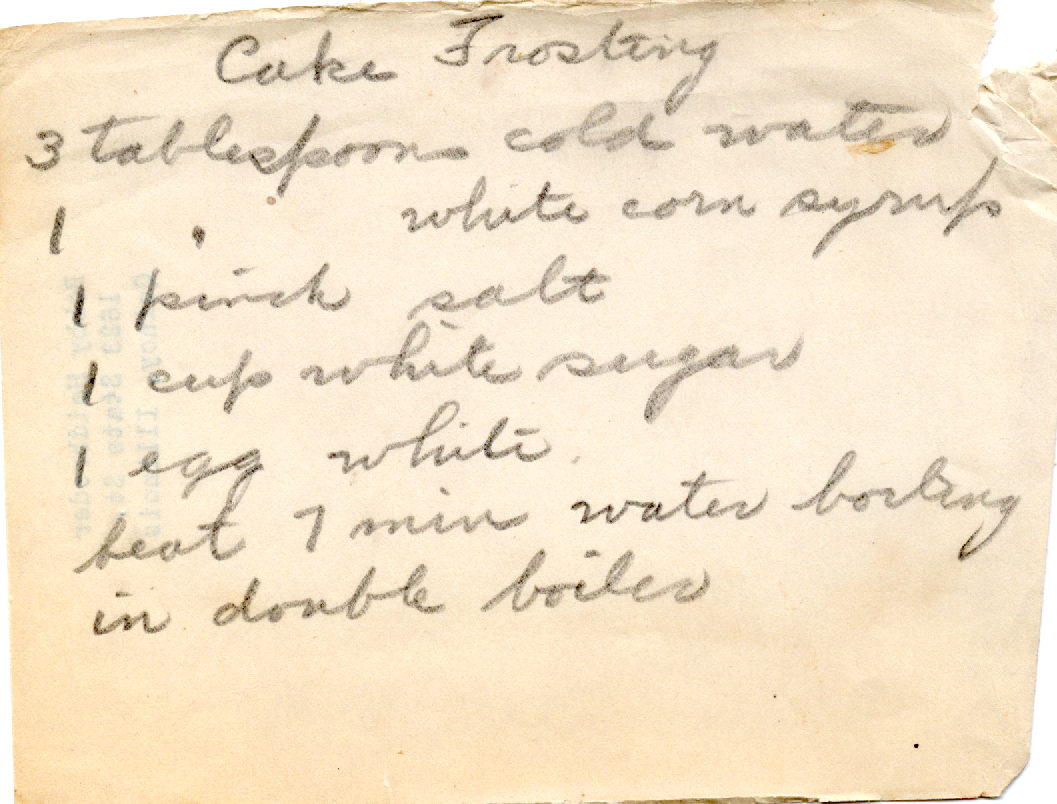 Original recipe card for Cake Frosting