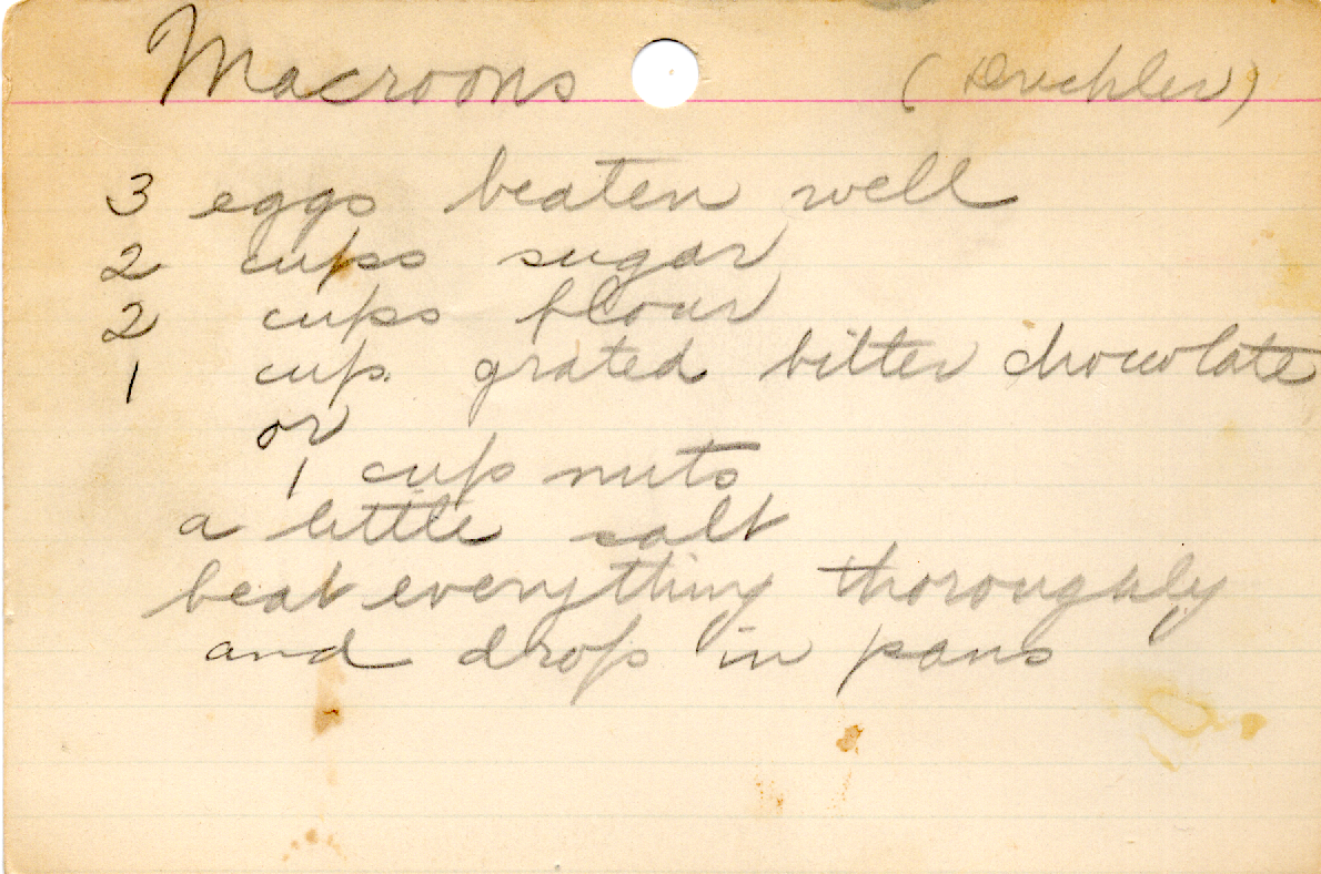 Original recipe card for Macrons