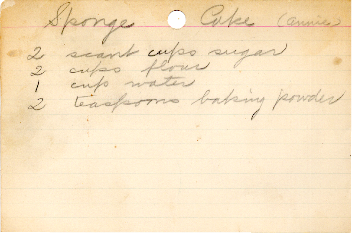Original recipe card for Sponge Cake