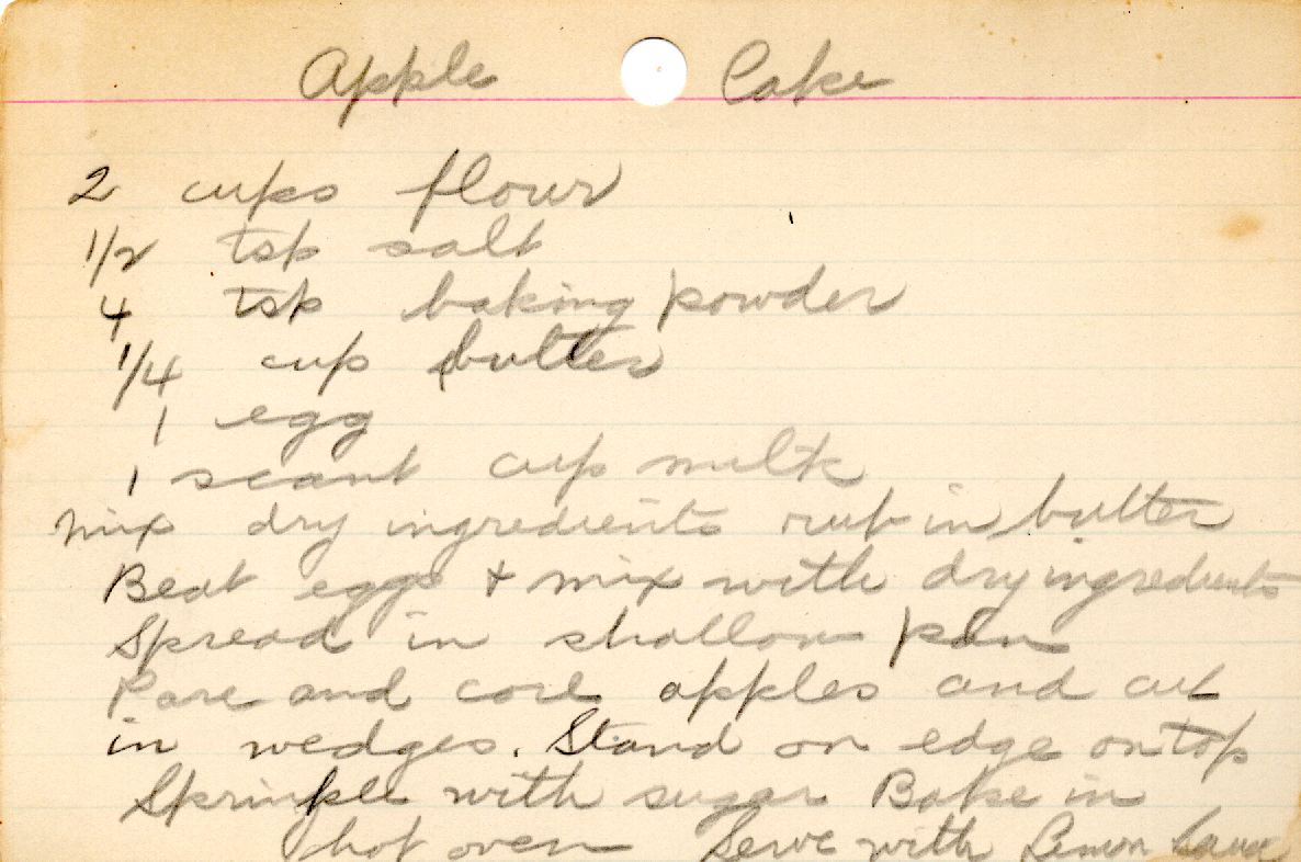 Original recipe card for Apple Cake