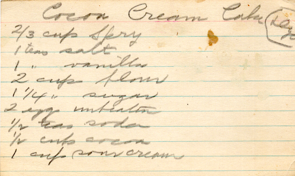Original recipe card for Cocoa Cream Cake