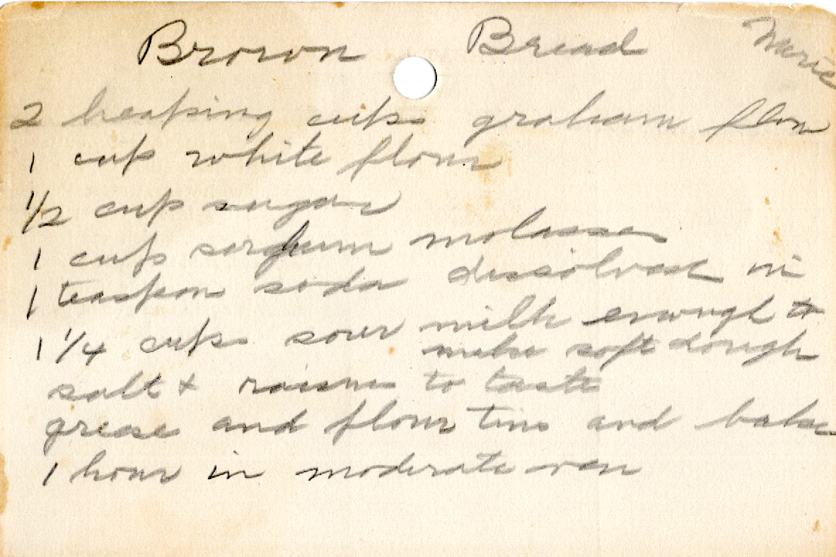 Original recipe card for Brown Bread