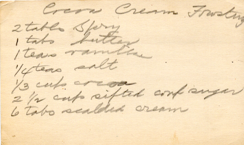 Original recipe card for Cocoa Cream Frosting