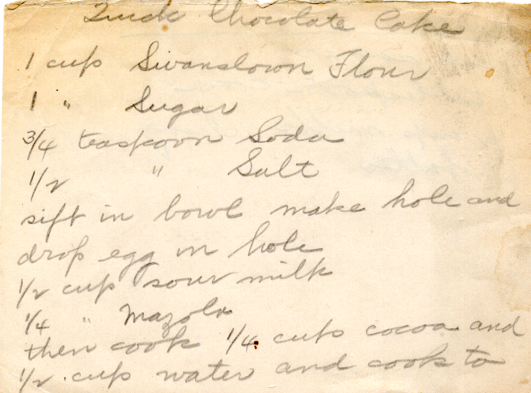 Original recipe card for Chocolate Cake