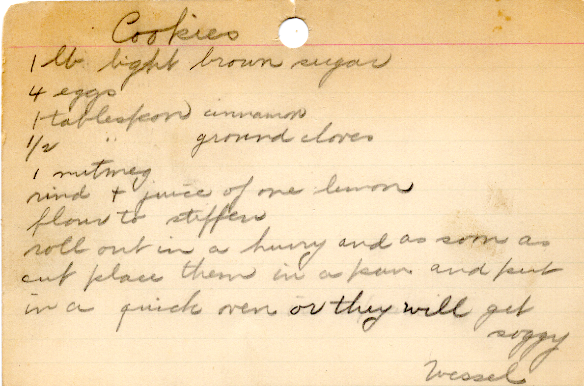 Original recipe card for Cookies