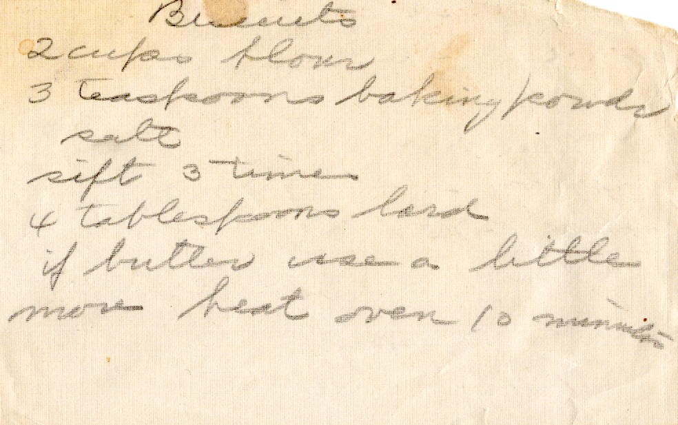Original recipe card for Biscuits