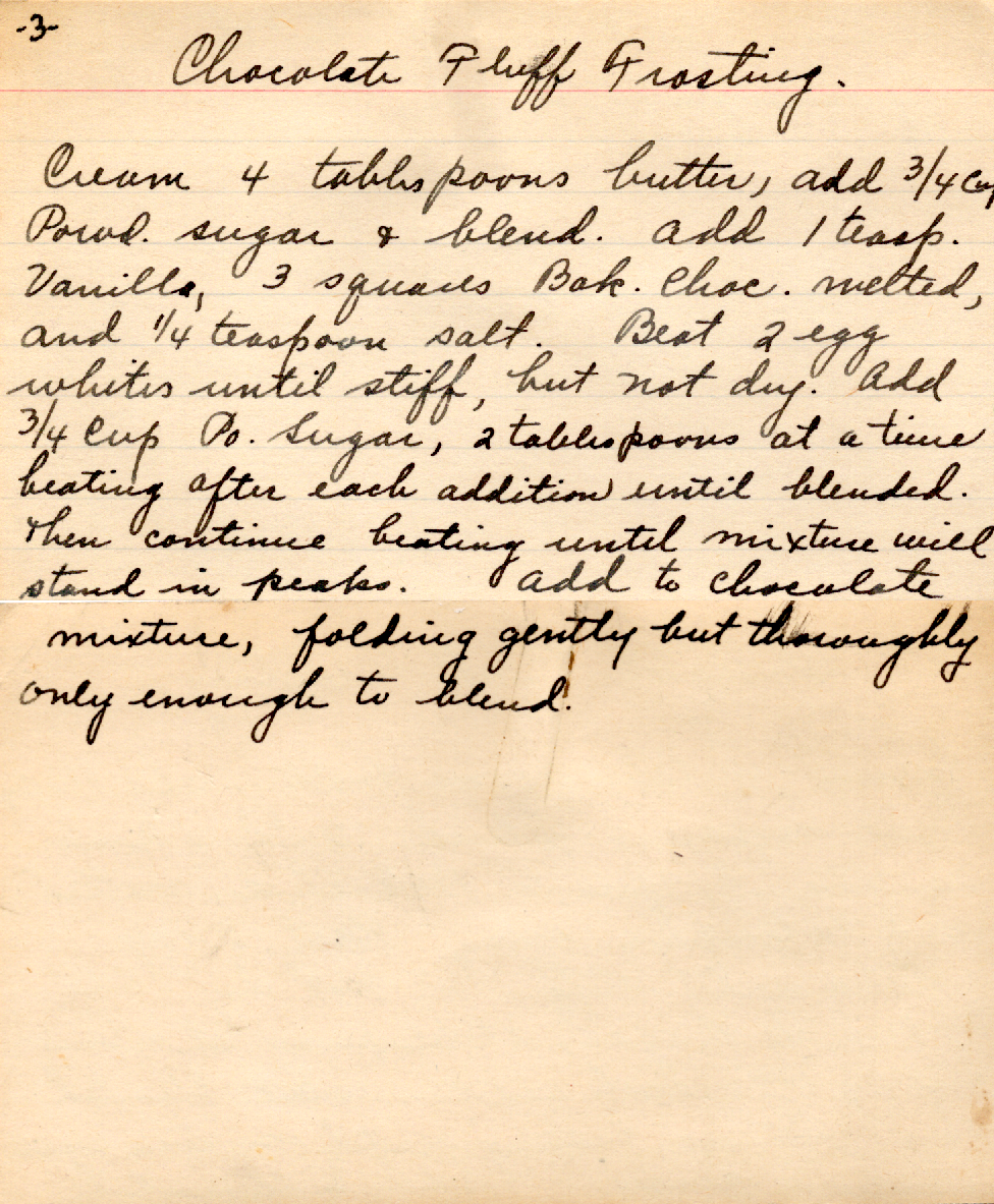 Original recipe card for Chocolate Fluff Frosting