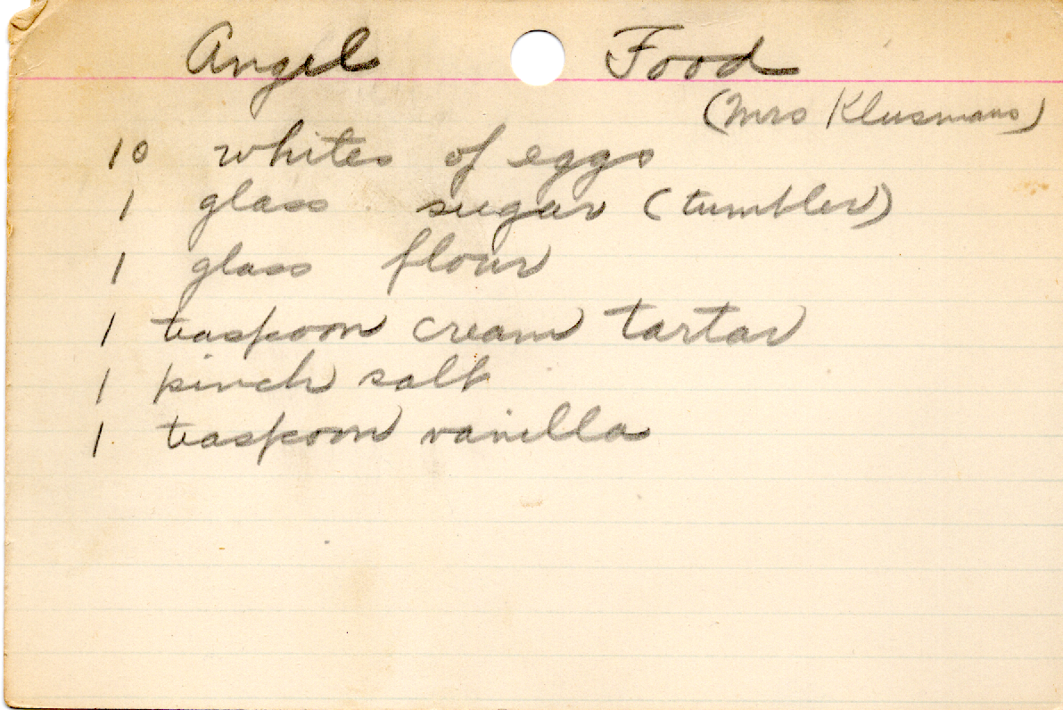 Original recipe card for Angel Food