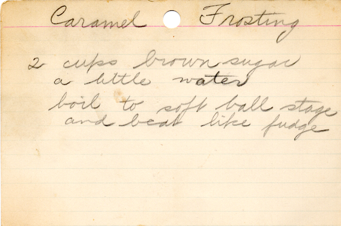 Original recipe card for Caramel Frosting